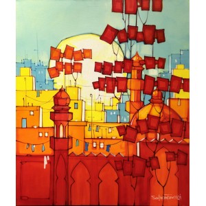 Salman Farooqi, 24 x 30 Inch, Acrylic on Canvas, Cityscape Painting, AC-SF-603